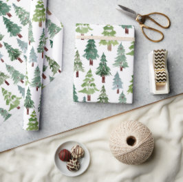 Papel De Regalo Patrón de bosque de invierno de pino de color de a