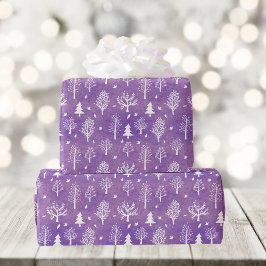 Papel De Regalo Patrón de bosque de invierno púrpura