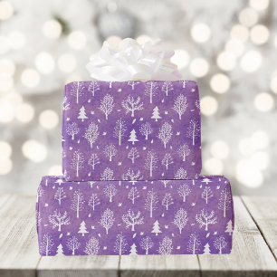 Papel De Regalo Patrón de bosque de invierno púrpura