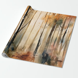 Papel De Regalo Patrón de bosque forestal de acuarela de otoño dor