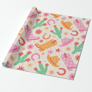 Papel De Regalo Patrón de botas y sombreros de vaquera groovy con 