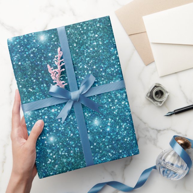 Papel De Regalo Patrón de brillo azul turquesa del océano (Regalar)