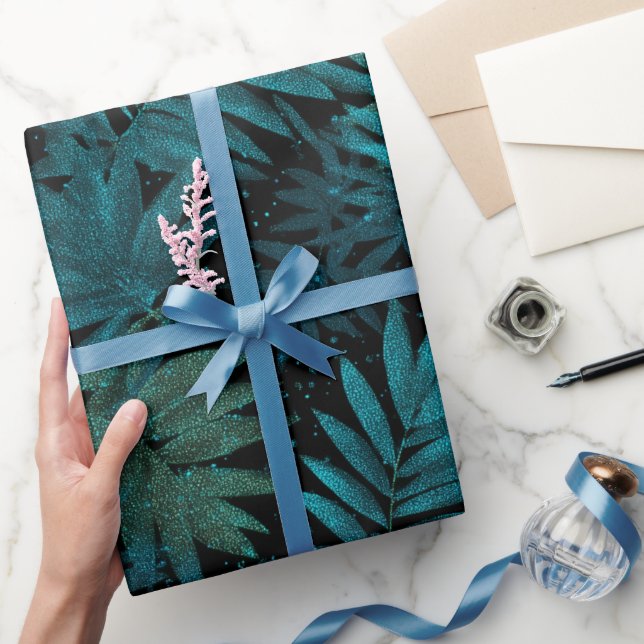 Papel De Regalo Patrón de brillo azul verde tropical (Regalar)