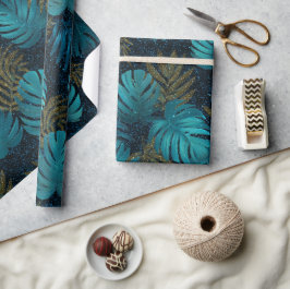 Papel De Regalo Patrón de brillo azul verde tropical