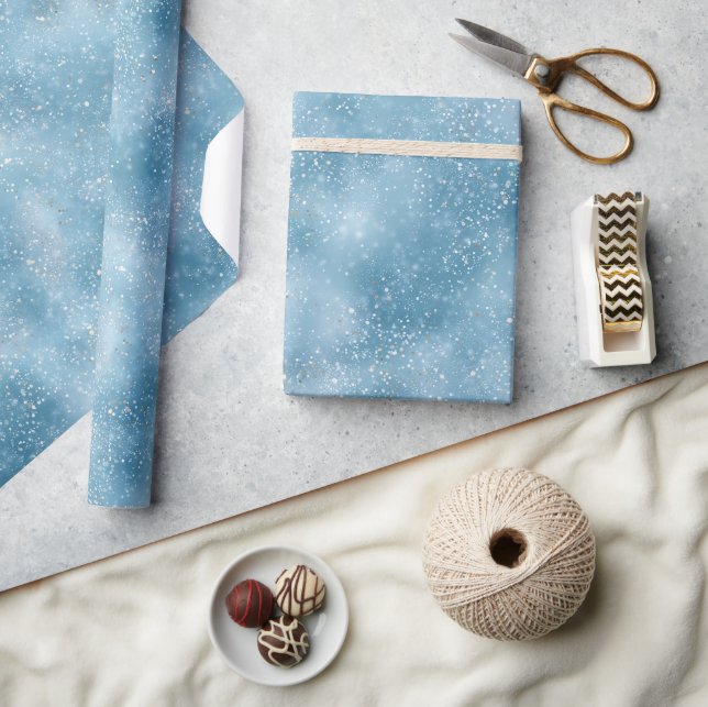 Papel De Regalo Patrón de brillo blanco helado azul fresco (Artesanía)