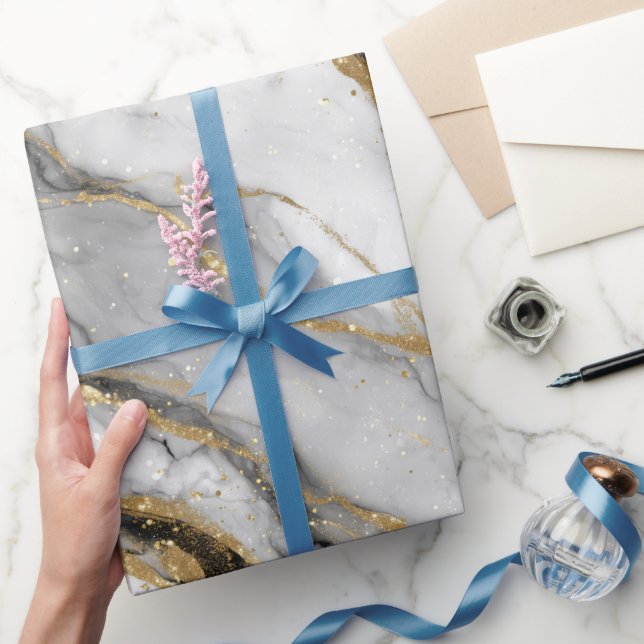 Papel De Regalo Patrón de brillo blanco veta de oro mármol de lujo (Regalar)