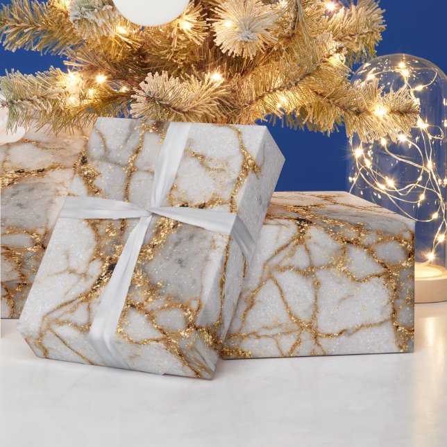 Papel De Regalo Patrón de brillo blanco veta de oro mármol de lujo (Vacaciones)