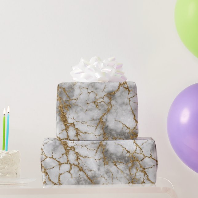 Papel De Regalo Patrón de brillo blanco veta de oro mármol de lujo (Regalos de fiesta)