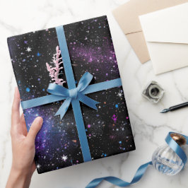 Papel De Regalo Patrón de brillo negro mezclado con galaxia cósmic