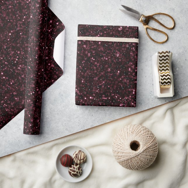 Papel De Regalo Patrón de brillo negro vino borgoña profundo (Artesanía)