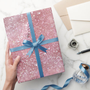Papel De Regalo Patrón de brillo rosa con brillo femenino chic