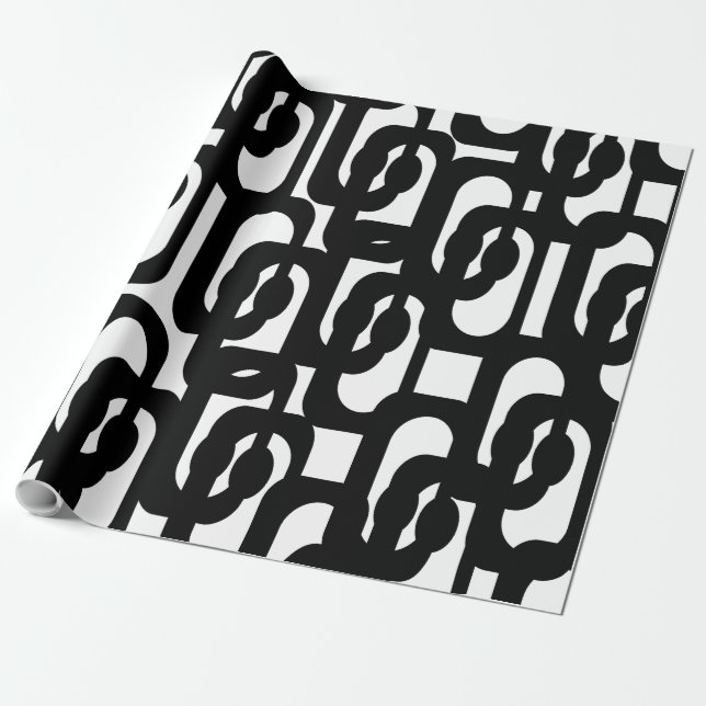 Papel De Regalo Patrón de bucle negro y blanco retro (Desenrollado)