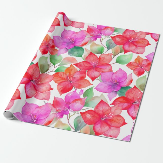 Papel De Regalo Patrón de buganvillas tropicales (Desenrollado)