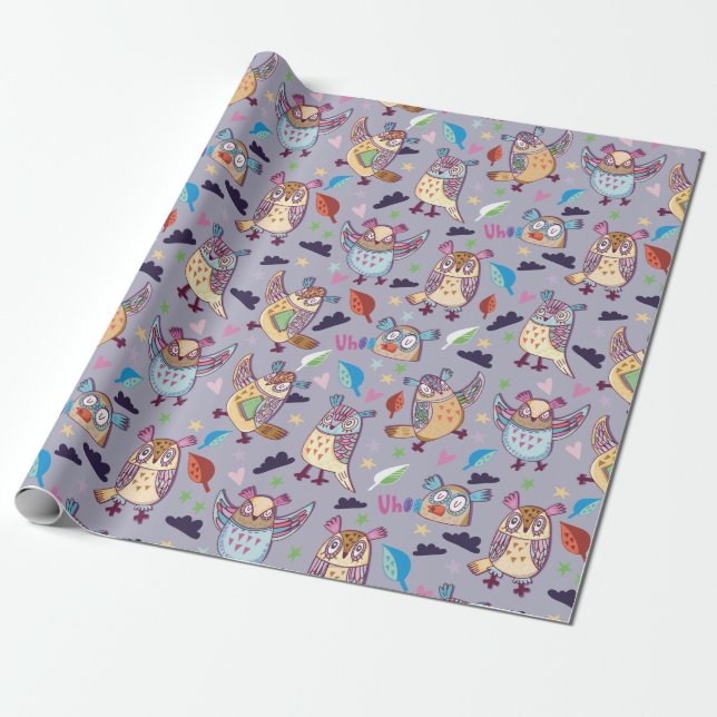 Papel De Regalo Patrón de búho (Desenrollado)