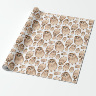Papel De Regalo Patrón de búho acuarela. Ave salvaje. Animales cor