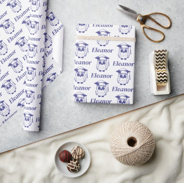 Papel De Regalo Patrón de Búho de Grado Azul Cuto (Artesanía)