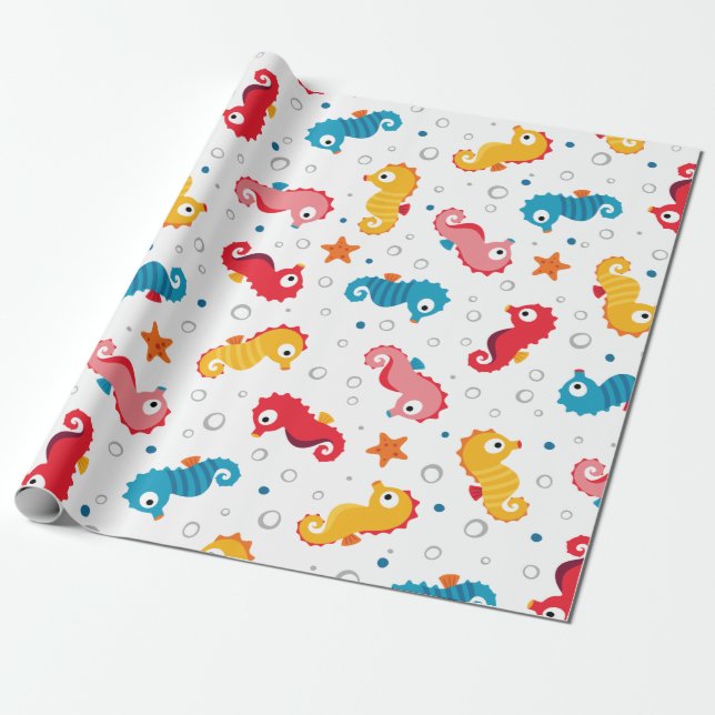 Papel De Regalo Patrón de caballitos de mar sin mar (Desenrollado)