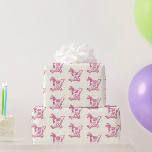 Papel De Regalo Patrón de Caballo de Juguete Vintage Rosa para Beb