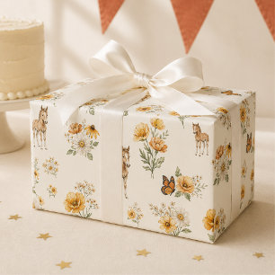 Papel De Regalo Patrón de caballo y mariposa de flor silvestre nar
