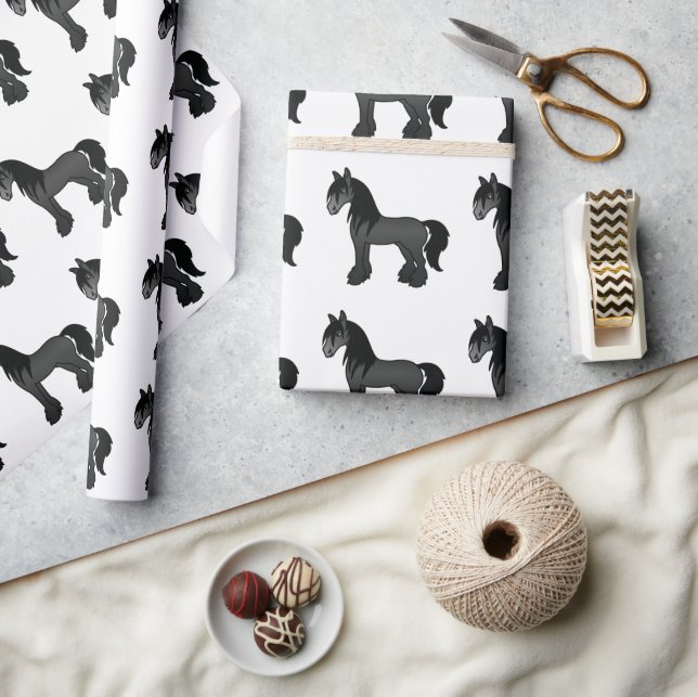 Papel De Regalo Patrón de caballos Black Gypsy Vanner Clydesdale S (Artesanía)