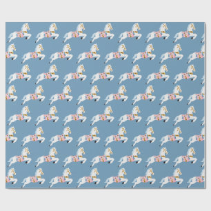 Papel De Regalo patrón de caballos de caramelo de Navidad azul