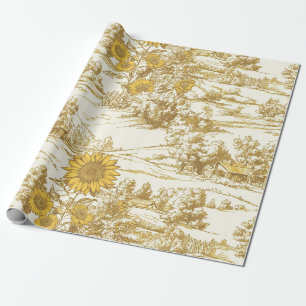 Papel De Regalo Patrón de cabaña de verano de girasol dorado