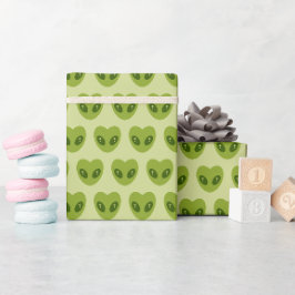 Papel De Regalo Patrón de Cabeza de Alien en Forma de Corazón Verd