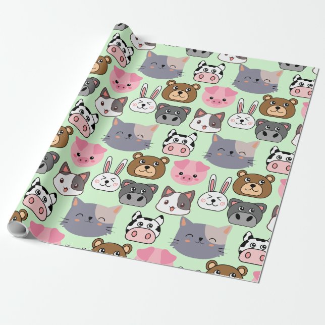 Papel De Regalo patrón de cabezas de personalizado.w Lgreen BG (Desenrollado)