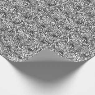 Papel De Regalo Patrón de cachemira en blanco y negro vintage El