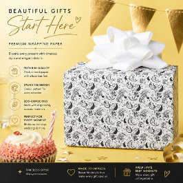 Papel De Regalo Patrón de cachemira en negro y blanco – Arte texti
