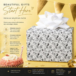 Papel De Regalo Patrón de cachemira en negro y blanco – Arte texti