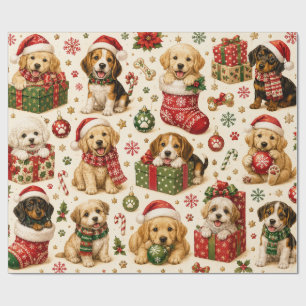 Papel De Regalo Patrón de cachorros de Navidad Regalo de vacacione