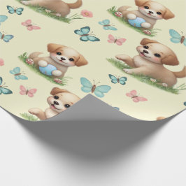 Papel De Regalo Patrón de cachorros y mariposas para bebé