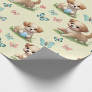 Papel De Regalo Patrón de cachorros y mariposas para bebé