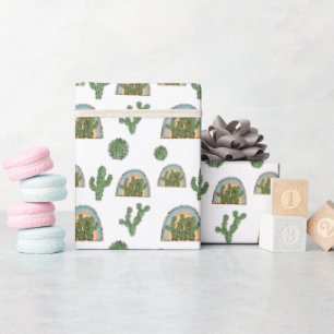 Papel De Regalo Patrón de Cactus Boho Acuarela 