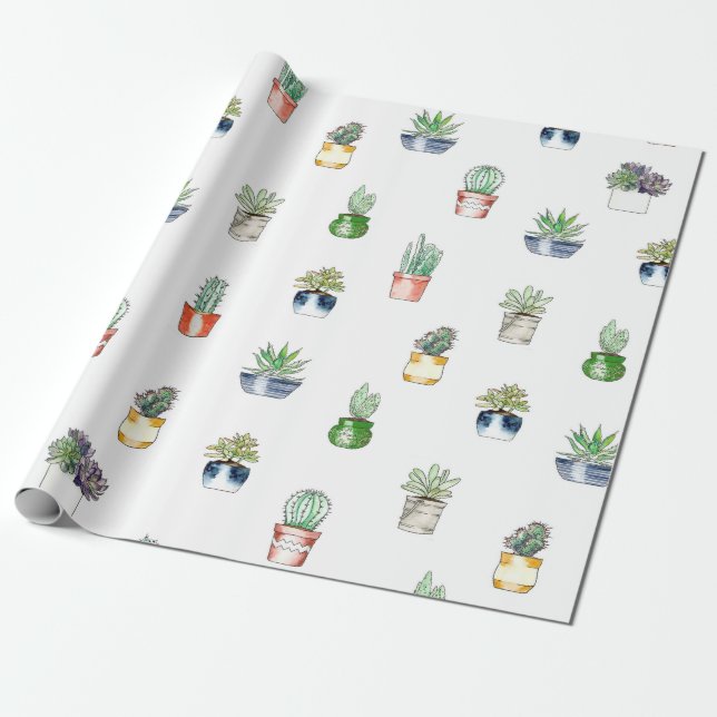Papel De Regalo Patrón de cactus con planters (Desenrollado)