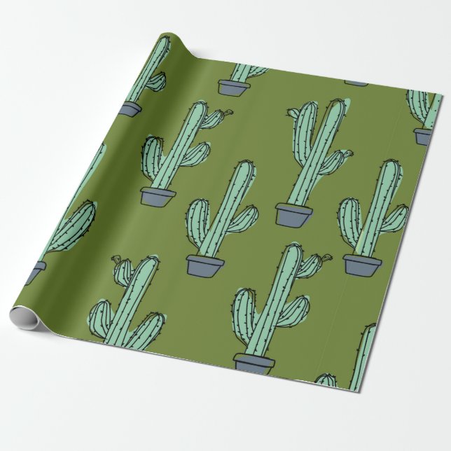 Papel De Regalo Patrón de cactus dibujado a mano (Desenrollado)