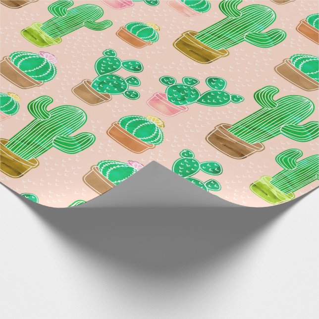 Papel De Regalo Patrón de cactus pulido de mano (Esquina)