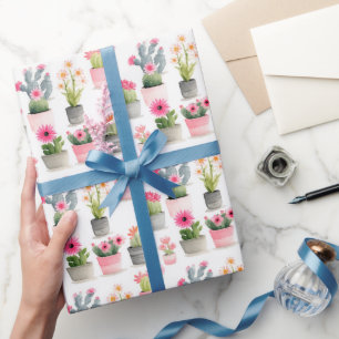 Papel De Regalo Patrón de Cactus Suculento Acuarela Moda Occidenta