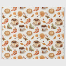 Patrón de café y pastel de otoño con hojas en cáli