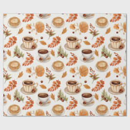Papel De Regalo Patrón de café y pastel de otoño con hojas en cáli