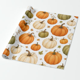 Papel De Regalo Patrón de calabaza acuarela Calabazas de otoño