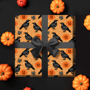 Papel De Regalo Patrón de calabaza de cuerdas de Halloween Naranja