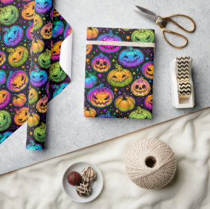 Papel De Regalo Patrón de calabaza de Halloween brillante y multic