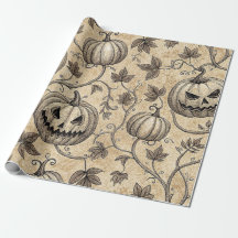 Patrón de calabaza de Halloween vintage con viñas