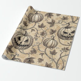 Papel De Regalo Patrón de calabaza de Halloween vintage con viñas