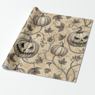 Papel De Regalo Patrón de calabaza de Halloween vintage con viñas