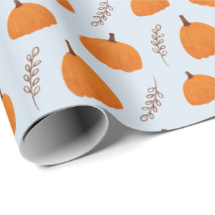 Papel De Regalo Patrón de calabaza de otoño azul