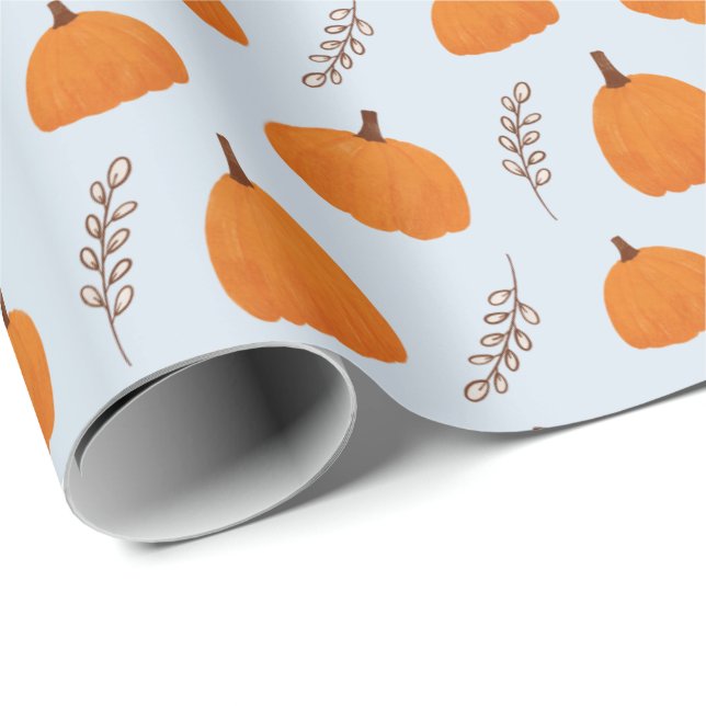 Papel De Regalo Patrón de calabaza de otoño azul (Esquina del rollo)