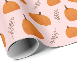 Papel De Regalo Patrón de calabaza de otoño rosado